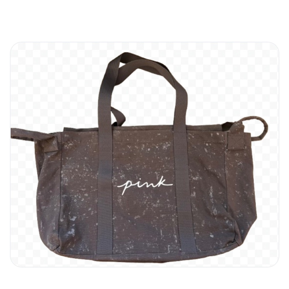 Pink Victoria Secret Large Cotton Canvas Gray Speckled Weekender Tote Bag Zip Up